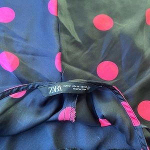 Zara, black and Pink polkadots silk blouse (08)